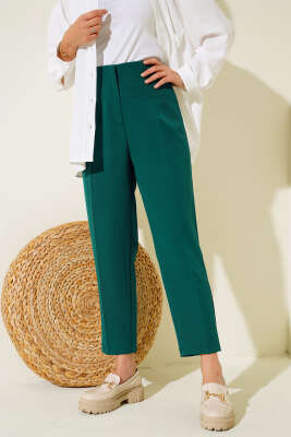 Pazarium - Flato Cep Detaylı Pantolon Zümrüt