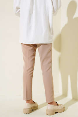 Dar Paça Pileli Kumaş Pantolon Vizon - Thumbnail