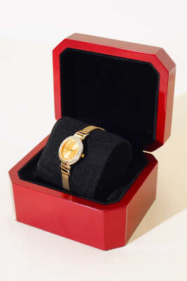 Taş Detaylı Kadın Kol Saati Gold - Thumbnail