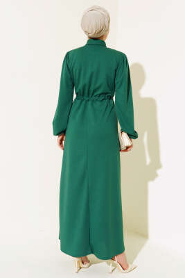 Yarım Patlı Bel Tünelli Elbise Zümrüt - Thumbnail