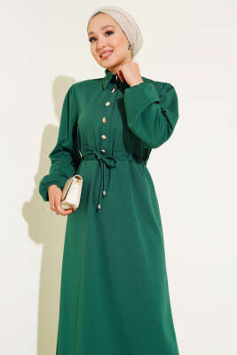 Yarım Patlı Bel Tünelli Elbise Zümrüt - Thumbnail