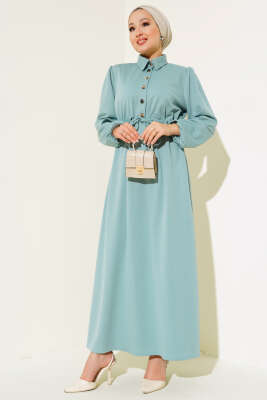 Yarım Patlı Bel Tünelli Elbise Mint - Thumbnail