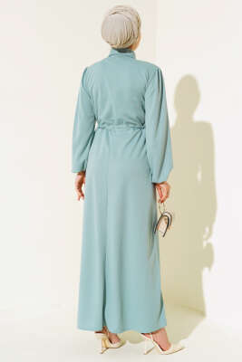 Yarım Patlı Bel Tünelli Elbise Mint - Thumbnail