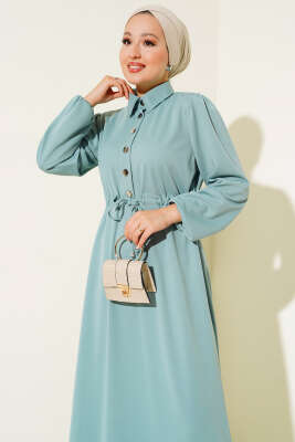 Yarım Patlı Bel Tünelli Elbise Mint - Thumbnail