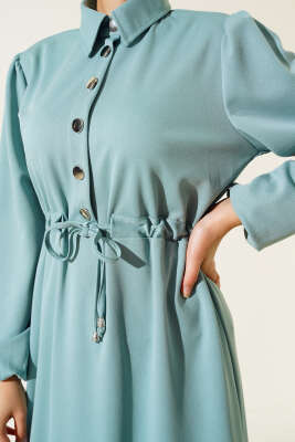 Yarım Patlı Bel Tünelli Elbise Mint - Thumbnail