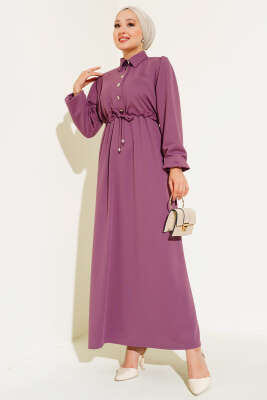 Yarım Patlı Bel Tünelli Elbise Lila - Thumbnail