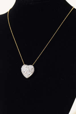 Taşlı Kalp Kolye Gümüş - Thumbnail