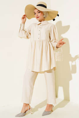 Pazarium - Bebe Yaka Dantel Detaylı İkili Takım Taş