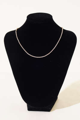 İnce Su Yolu Taş Sıralı Kolye Gold - Thumbnail