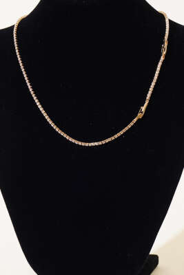 İnce Su Yolu Taş Sıralı Kolye Gold - Thumbnail