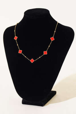 Renkli Mini Yonca Kolye Kırmızı - Thumbnail