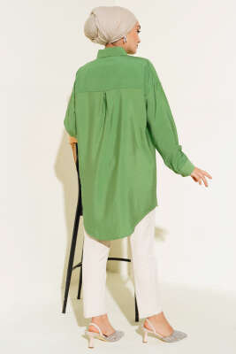 Taş Detaylı Ağaç Kabuğu Gömlek Yeşil - Thumbnail