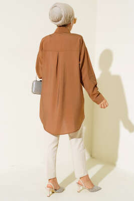 Taş Detaylı Ağaç Kabuğu Gömlek Taba - Thumbnail