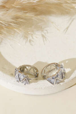 Üçgen Taşlı Küpe Gümüş - Thumbnail