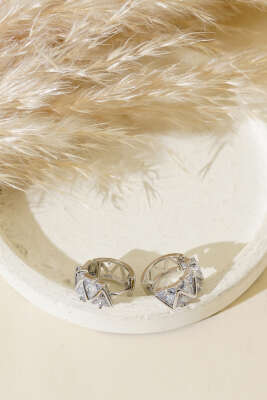 Üçgen Taşlı Küpe Gümüş - Thumbnail