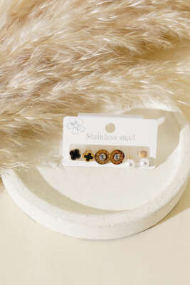 Pazarium - İncili Küpe Set Gold