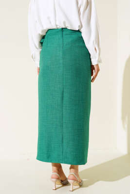 Belden Bağlamalı Keten Etek Yeşil - Thumbnail