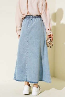 Bel Lastikli Cepli Kot Etek Kot Mavisi - Thumbnail