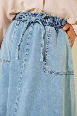 Bel Lastikli Cepli Kot Etek Kot Mavisi - Thumbnail