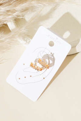 Minik Taşlı Kıkırdak Küpe Gold - Thumbnail