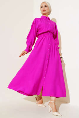 Boy Düğmeli Çift Cepli Elbise Menekşe - Thumbnail