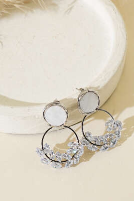 Buğday Taşlı Halka Küpe Gümüş - Thumbnail