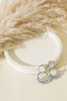 Buğday Taşlı Halka Küpe Gümüş - Thumbnail