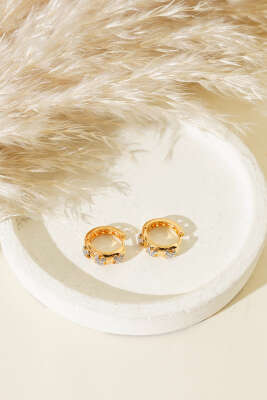 X Taşlı Halka Küpe Gold - Thumbnail