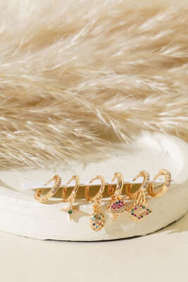 Renkli Karışık Set Küpe Gold - Thumbnail