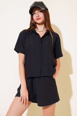 Gofre Şortlu Takım Siyah - Thumbnail