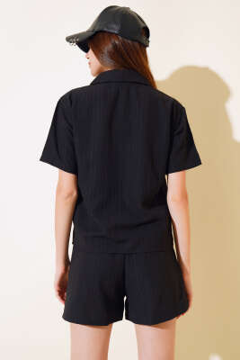 Gofre Şortlu Takım Siyah - Thumbnail