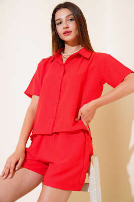 Gofre Şortlu Takım Kırmızı - Thumbnail