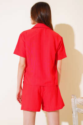 Gofre Şortlu Takım Kırmızı - Thumbnail