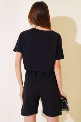 İki İpli Şortlu Takım Siyah - Thumbnail