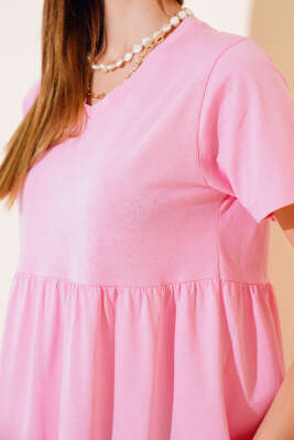 Süprem V Yaka Elbise Pembe - Thumbnail