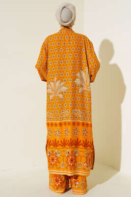 Etnik Desen Kimono İkili Takım Hardal - Thumbnail