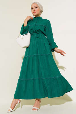 Tünelli Dantel Detaylı Elbise Zümrüt - Thumbnail