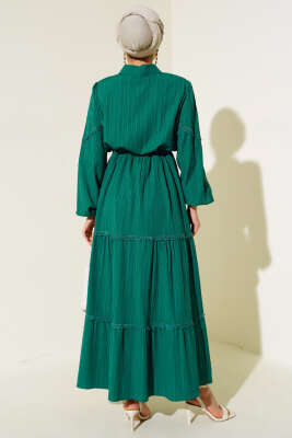 Tünelli Dantel Detaylı Elbise Zümrüt - Thumbnail