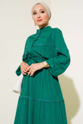 Tünelli Dantel Detaylı Elbise Zümrüt - Thumbnail