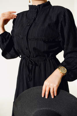 Tünelli Dantel Detaylı Elbise Siyah - Thumbnail