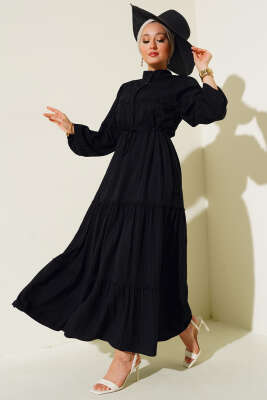 Tünelli Dantel Detaylı Elbise Siyah - Thumbnail