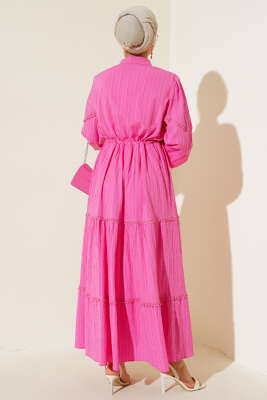 Tünelli Dantel Detaylı Elbise Pembe - Thumbnail