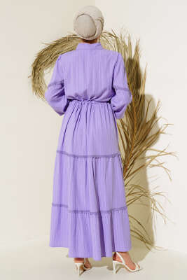 Tünelli Dantel Detaylı Elbise Lila - Thumbnail