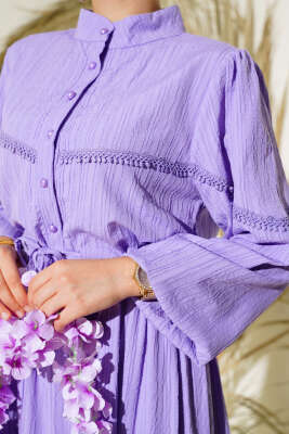 Tünelli Dantel Detaylı Elbise Lila - Thumbnail