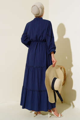 Tünelli Dantel Detaylı Elbise Lacivert - Thumbnail