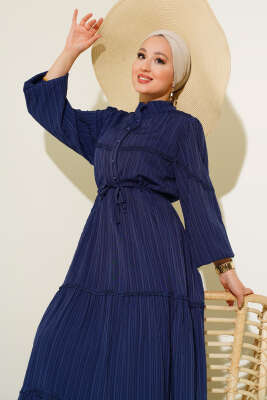 Tünelli Dantel Detaylı Elbise Lacivert - Thumbnail