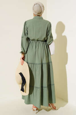 Tünelli Dantel Detaylı Elbise Çağla Yeşili - Thumbnail