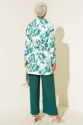 Desenli Bürümcük Kimono Takım Yeşil - Thumbnail