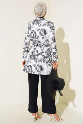 Desenli Bürümcük Kimono Takım Siyah - Thumbnail