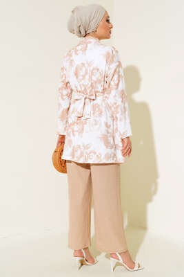 Desenli Bürümcük Kimono Takım Latte - Thumbnail